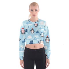 Christmas-seamless-pattern-with-penguin Cropped Sweatshirt by Grandong