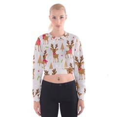 Christmas-seamless-pattern-with-reindeer Cropped Sweatshirt by Grandong