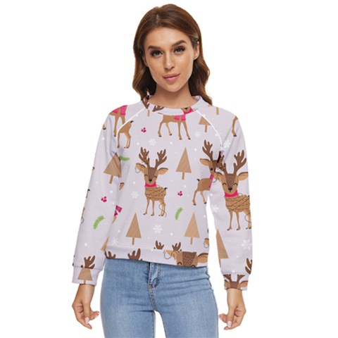 Christmas-seamless-pattern-with-reindeer Women s Long Sleeve Raglan T-shirt by Grandong