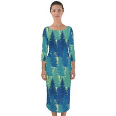 Christmas Trees Pattern Digital Paper Seamless Quarter Sleeve Midi Bodycon Dress by Grandong