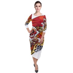 Funny Santa Claus Christmas Quarter Sleeve Midi Velour Bodycon Dress by Grandong