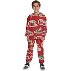 Christmas-new-year-seamless-pattern Kids  Sweatshirt Set by Grandong