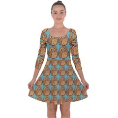 Seamless Cute Colourfull Owl Kids Pattern Quarter Sleeve Skater Dress by Grandong