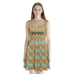 Owl-pattern-background Split Back Mini Dress  by Grandong