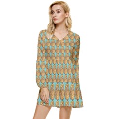 Owl Dreamcatcher Tiered Long Sleeve Mini Dress by Grandong