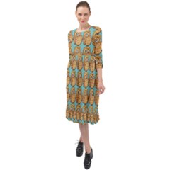 Owl-pattern-background Ruffle End Midi Chiffon Dress by Grandong