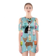 Chihuahua Bubble Kawaii Boba Tea Cute Dog Shoulder Cutout One Piece Dress by Grandong