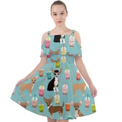 Chihuahua Bubble Kawaii Boba Tea Cute Dog Cut Out Shoulders Chiffon Dress by Grandong