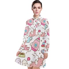 Set-kawaii-doodles -- Long Sleeve Chiffon Shirt Dress by Grandong