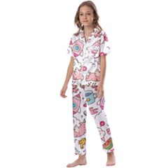 Set-kawaii-doodles -- Kids  Satin Short Sleeve Pajamas Set by Grandong