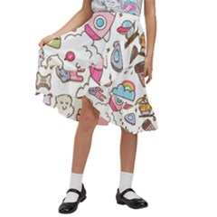 Set-kawaii-doodles -- Kids  Ruffle Flared Wrap Midi Skirt by Grandong