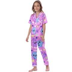 Seamless Pattern With Cute Kawaii Kittens Kids  Satin Short Sleeve Pajamas Set by Grandong