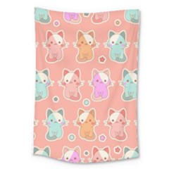 Cute Kawaii Kittens Seamless Pattern Large Tapestry by Grandong