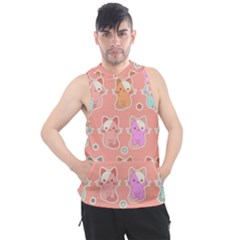 Cute Kawaii Kittens Seamless Pattern Men s Sleeveless Hoodie by Grandong