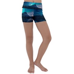 Aurora Borealis Mountain Reflection Kids  Lightweight Velour Yoga Shorts by Grandong