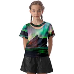 Aurora Borealis Nature Sky Light Kids  Front Cut T-shirt by Grandong