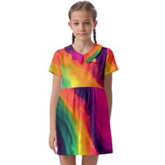 Rainbow Colorful Abstract Galaxy Kids  Asymmetric Collar Dress by Ravend