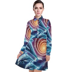 Dolphins Fantasy Long Sleeve Chiffon Shirt Dress by Ravend