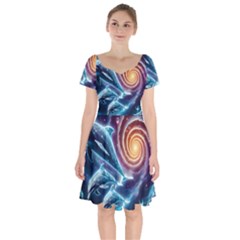 Dolphins Fantasy Short Sleeve Bardot Dress by Ravend