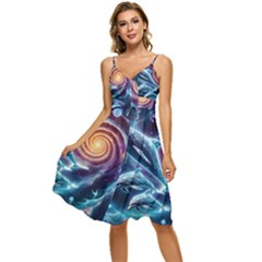 Dolphins Fantasy Sleeveless Tie Front Chiffon Dress by Ravend