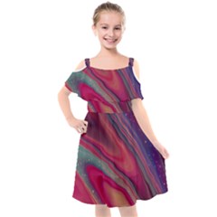 Stars Shimmering Galaxy Ocean Kids  Cut Out Shoulders Chiffon Dress by Ravend