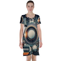 Illustrations Technology Robot Internet Processor Short Sleeve Nightdress by Vaneshop