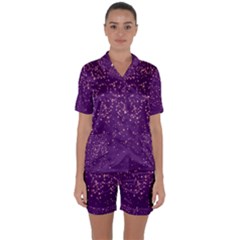 Purple Glittery Backdrop Scrapbooking Sparkle Satin Short Sleeve Pajamas Set by Vaneshop