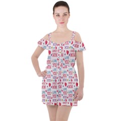 Love Mom Happy Mothers Day I Love Mom Graphic Ruffle Cut Out Chiffon Playsuit by Vaneshop