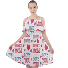 Love Mom Happy Mothers Day I Love Mom Graphic Cut Out Shoulders Chiffon Dress by Vaneshop