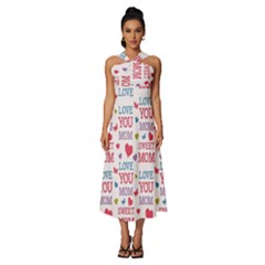 Love Mom Happy Mothers Day I Love Mom Graphic Sleeveless Cross Front Cocktail Midi Chiffon Dress by Vaneshop