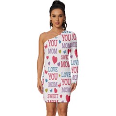 Love Mom Happy Mothers Day I Love Mom Graphic Long Sleeve One Shoulder Mini Dress by Vaneshop