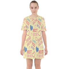 Love Mom Happy Mothers Day I Love Mom Graphic Pattern Sixties Short Sleeve Mini Dress by Vaneshop