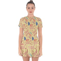 Love Mom Happy Mothers Day I Love Mom Graphic Pattern Drop Hem Mini Chiffon Dress by Vaneshop