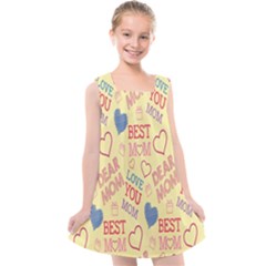 Love Mom Happy Mothers Day I Love Mom Graphic Pattern Kids  Cross Back Dress by Vaneshop