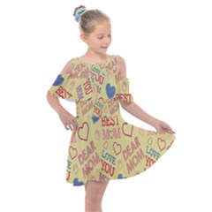 Love Mom Happy Mothers Day I Love Mom Graphic Pattern Kids  Shoulder Cutout Chiffon Dress by Vaneshop