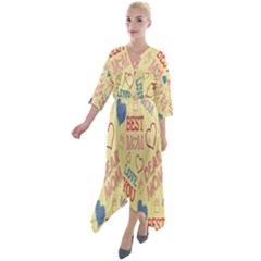 Love Mom Happy Mothers Day I Love Mom Graphic Pattern Quarter Sleeve Wrap Front Maxi Dress by Vaneshop