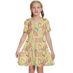 Love Mom Happy Mothers Day I Love Mom Graphic Pattern Kids  Short Sleeve Tiered Mini Dress by Vaneshop