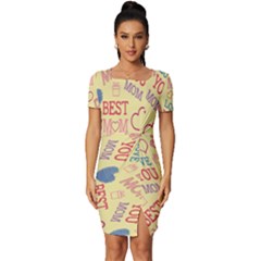 Love Mom Happy Mothers Day I Love Mom Graphic Pattern Fitted Knot Split End Bodycon Dress by Vaneshop