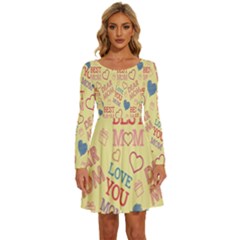 Love Mom Happy Mothers Day I Love Mom Graphic Pattern Long Sleeve Wide Neck Velvet Dress by Vaneshop