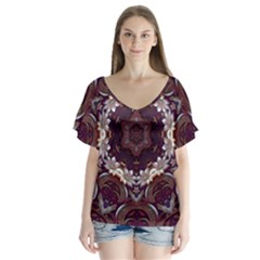 Rosette Kaleidoscope Mosaic Abstract Background V-neck Flutter Sleeve Top by Vaneshop