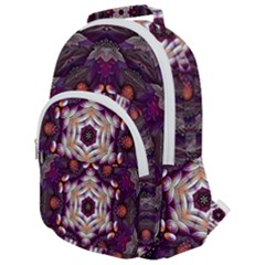 Rosette Kaleidoscope Mosaic Abstract Background Art Rounded Multi Pocket Backpack by Vaneshop