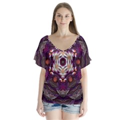 Rosette Kaleidoscope Mosaic Abstract Background Art V-neck Flutter Sleeve Top by Vaneshop