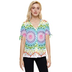 Mandala Pattern Rainbow Pride Bow Sleeve Button Up Top by Vaneshop