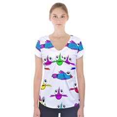 Fish Swim Cartoon Funnycute Short Sleeve Front Detail Top by Sapixe