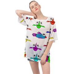 Fish Swim Cartoon Funnycute Oversized Chiffon Top by Sapixe