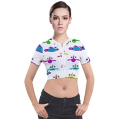 Fish Swim Cartoon Funnycute Short Sleeve Cropped Jacket by Sapixe