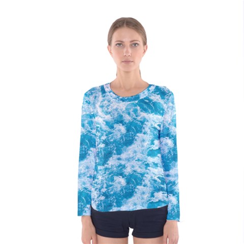 Blue Ocean Wave Texture Women s Long Sleeve T-shirt by Jack14