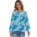 Blue Ocean Wave Texture Women s Long Sleeve Button Up Shirt View1