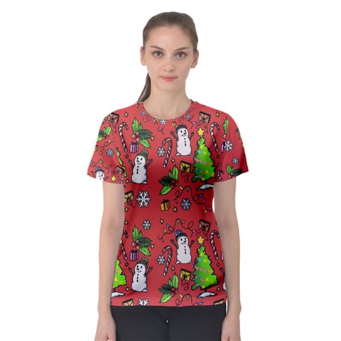 Santa Snowman Gift Holiday Women s Sport Mesh T-shirt by Pakjumat