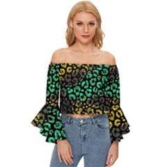 Abstract Geometric Seamless Pattern With Animal Print Off Shoulder Flutter Bell Sleeve Top by Amaryn4rt